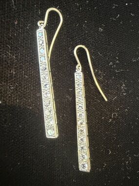 Silver rhodium plated Bar Drop Earrings  C.Z. Accents . Stainless steel wires.
